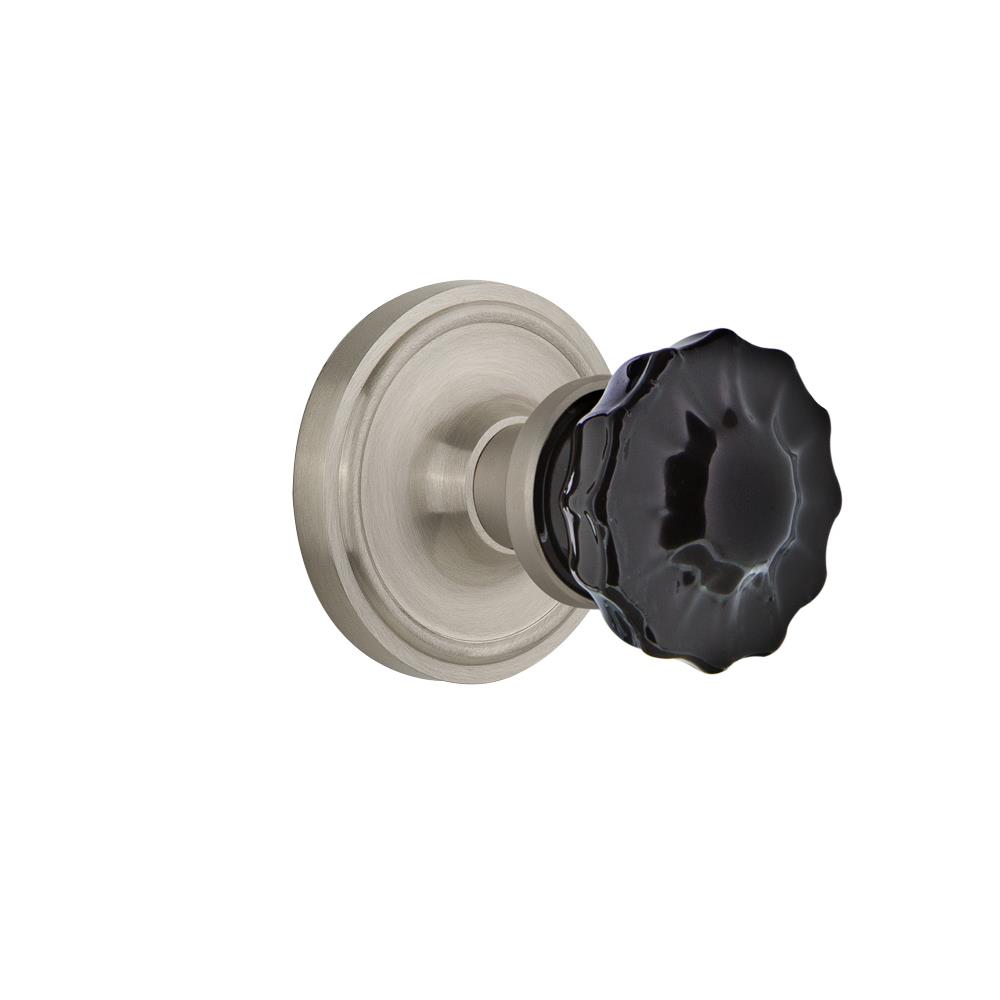 Nostalgic Warehouse CLACRB Colored Crystal Classic Rosette Double Dummy Crystal Black Glass Door Knob in Satin Nickel